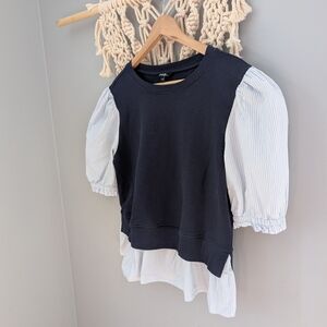 2/$20 George Navy and White Puff Sleeve Sweatshirt Large